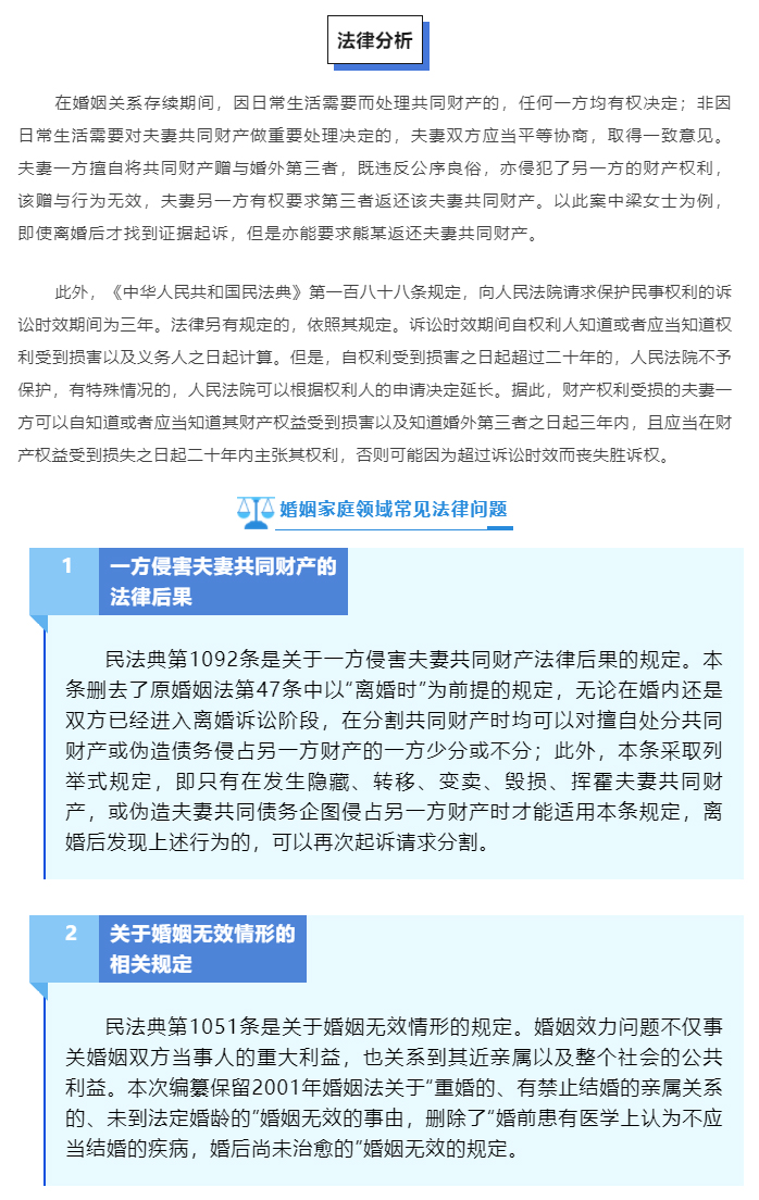 从离婚后才发现前夫曾在婚内赠与第三者财物，能否起诉要求返还；汇总婚姻家庭领域常见法律问题_02